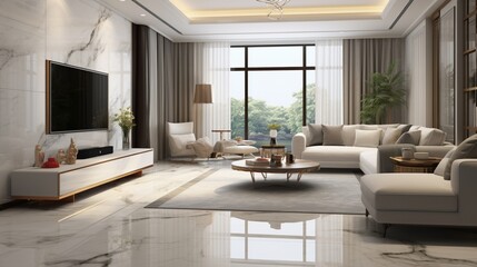 Modern front room with marble floor 8k,