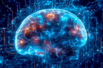 Futuristic Brain Machine Merge, Neural Connections Circuitry, AI Generated