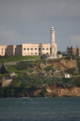 Fototapeta na wymiar Alcatraz Island prison in San Fransico CA view from afar