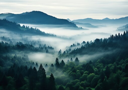 view forest foggy valley distance stunning german large format witcher scattering vapor hemlocks early dawn horizon