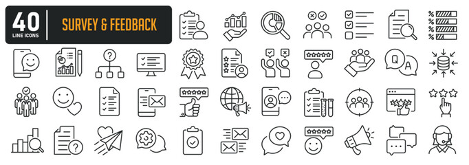 Feedback and survey line icons. Editable stroke. For website marketing design, logo, app, template, ui, etc. Vector illustration. - obrazy, fototapety, plakaty