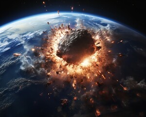 large explosion rocks debris space stock world ends critical moment air particles high impact tearing