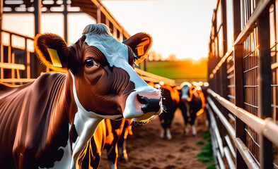 Fototapeta na wymiar Cows in a farm. Cowshed. Dairy cows.