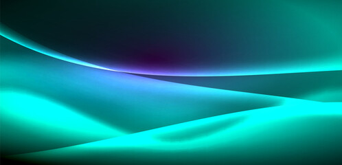 Dynamic waves in ethereal glow of neon lights. Concept merges fluidity of motion with vibrant allure of neon, crafting entrancing backdrop that embodies both vitality and futuristic sophistication
