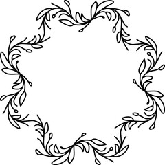 Black and white drawing of a wreath of leaves. Floral Wreath Clipart Black White Images.