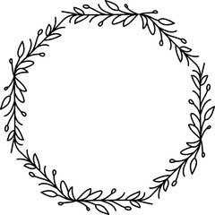 Black and white drawing of a wreath of leaves. Floral Wreath Clipart Black White Images.