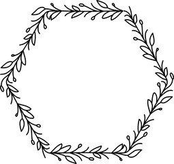 Black and white drawing of a wreath of leaves. Floral Wreath Clipart Black White Images.