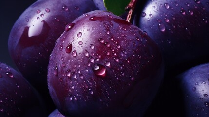 Fototapeta na wymiar an image that highlights the velvety surface of a ripe, purple plum.