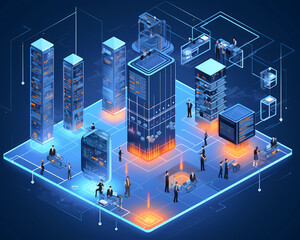 isometric data network server global business illustration generated by ai - obrazy, fototapety, plakaty