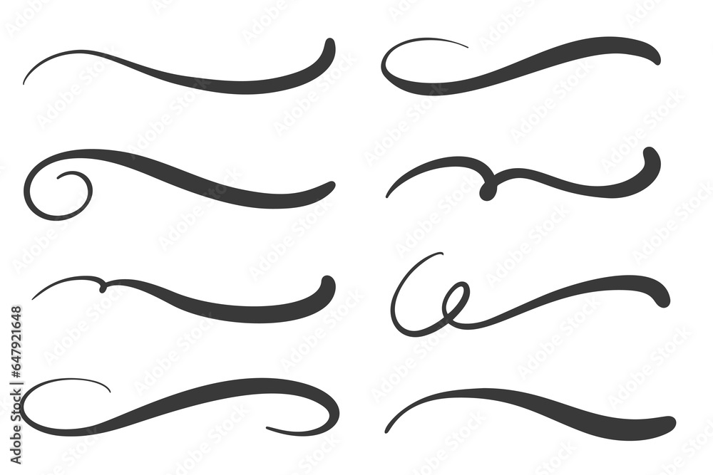 Wall mural Swashes swoops and swishes calligraphy signs. Underlines hand drawn strokes. Vector symbols set.