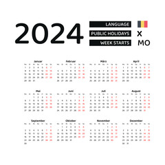Belgium Calendar 2024. Week starts from Monday. Vector graphic design. German language.