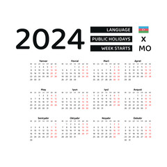 Azerbaijan Calendar 2024. Week starts from Monday. Vector graphic design. Azerbaijani language.