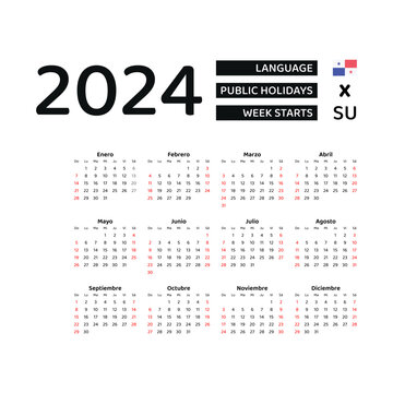 Panama Calendar 2024. Week starts from Sunday. Vector graphic design. Spanish language.