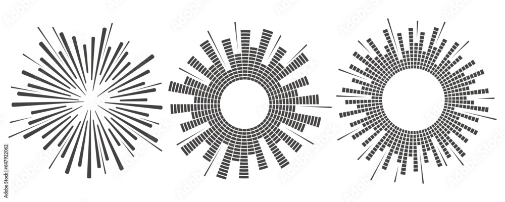 Poster circle sound wave. audio music equalizer. round circular icons set. spectrum radial pattern and freq