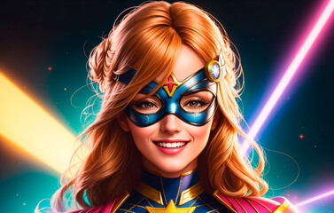 Obraz premium Portrait of a handsome young woman in superhero costume and wearing a mask