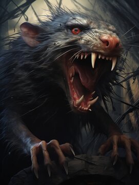 closeup rat mouth open teeth wide raider princess creature meters tall solomon computer bright swamp