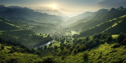 Mountain landscape, beautiful , green ,Generative AI..