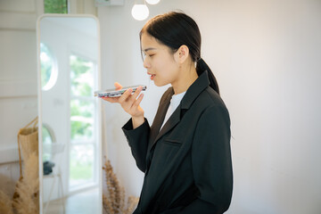 action of business woman trying to explain on phone