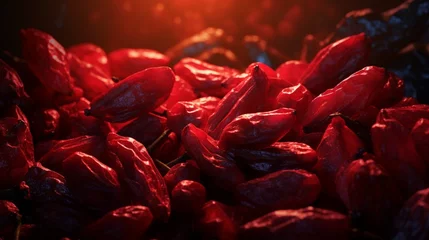 Fotobehang "Illuminate the deep red tones of a cluster of goji berries, known for their health benefits." © Haani