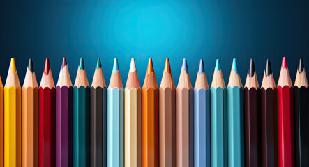 A row of colored pencils lined up against