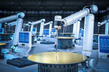 Semiconductor manufacturing with robotic arms and silicon wafers
