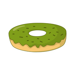 Matcha donut illustration with cream. Sweet matcha dessert with topping. Green tea flavor. Vector Illustration