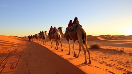 Guided camel visits within the sahara forsake in Dubai Joined together middle easterner Emirates Oman Bahrain merzouga Morocco Tunisia - obrazy, fototapety, plakaty