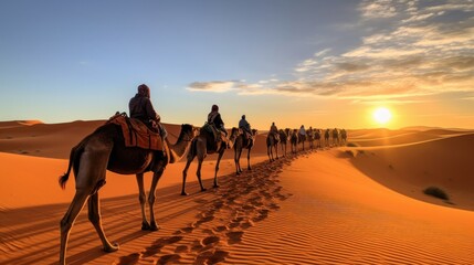 Guided camel visits within the sahara forsake in Dubai Joined together middle easterner Emirates Oman Bahrain merzouga Morocco Tunisia - obrazy, fototapety, plakaty
