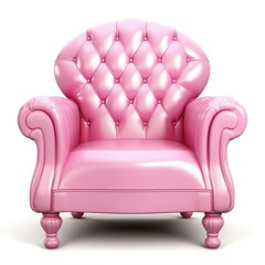 An elegant fancy pink glossy spandex leather armchair, isolated on white background
