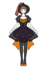 ハロウィンで魔女のコスプレをする女性