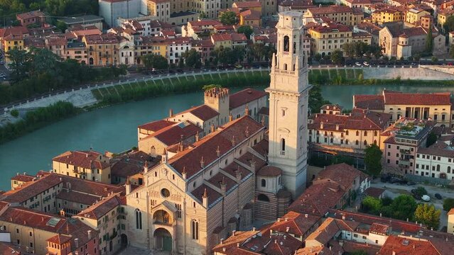 Verona from Above, Duomo di Verona, Cattedrale di Santa Maria Matricolare, City Centre, and Red Roofscapes, Veneto, Italy