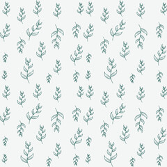 seamless pattern background with green outline leaves