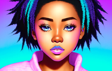 Obraz na płótnie Canvas Young pretty African American woman with blue hair