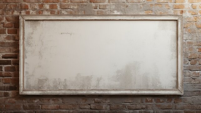 Craft an image that showcases the epitome of sophistication: a blank frame on a rustic brick wall.