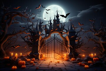 character and gate Halloween theme. 3D cute style.