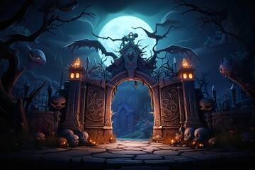 character and gate Halloween theme. 3D cute style.