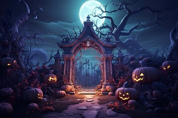character and gate Halloween theme. 3D cute style.