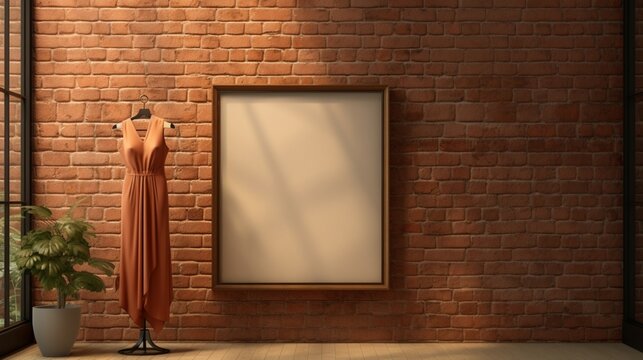 Fashion an artful depiction of a blank frame on a brick wall, capturing a timeless and graceful essence.
