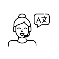 Woman wearing a headset working as a live interpreter. Pixel perfect, editable stroke icon