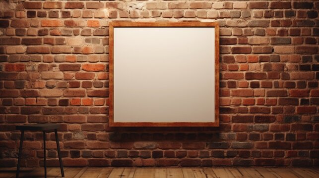 Produce a captivating HD ing of a blank frame mockup, exuding timeless charm against a brick wall.