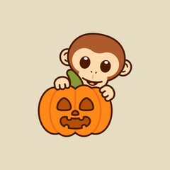 Vector Cute Monkey With Jack o Lantern