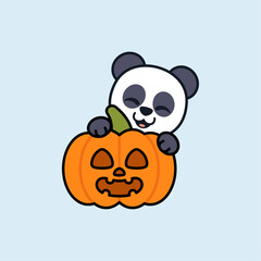 Vector Cute Panda With Jack o Lantern