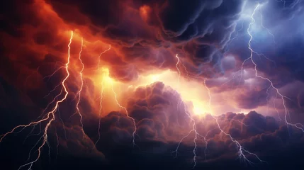 Rolgordijnen scary colored thunderstorms and dark clouds, generative ai © Hiro