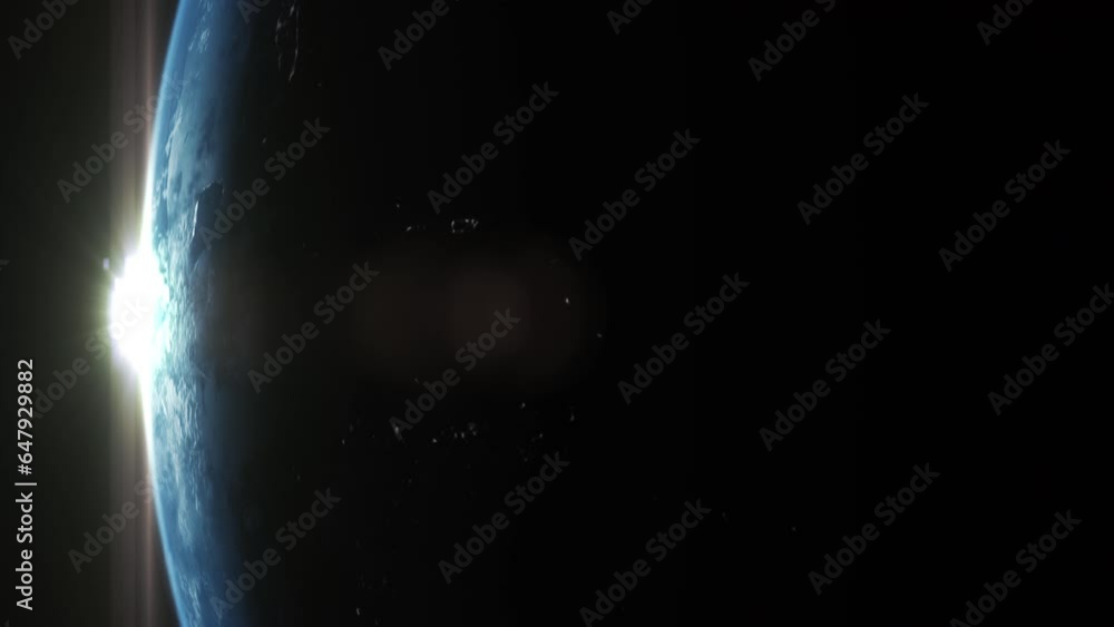 Poster vertical format : a cinematic rendering of planet earth with vibrant blue sky atmosphere as view fro