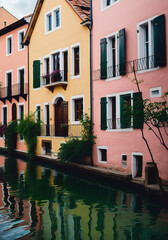 Fototapeta na wymiar Colorful houses along a canal