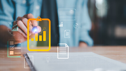 Accountant showing office document auditing concept ,plan review process and assess correctness...