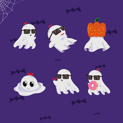 set vector illustration halloween ghost cute with glasses