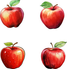Apple vector watercolor illustration set, Apple 3D realistic icon
