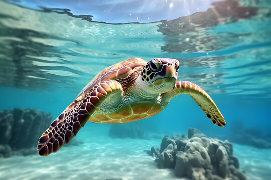 turtle swimming underwater photography style Made with Generative AI