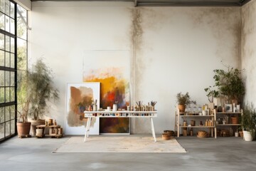 Painter artist studio interior, Generate with Ai.